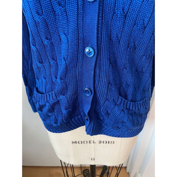RALPH LAUREN Vintage Black Label Silk Cobalt Blue Cable Knit Cardigan Size S - Picture 5 of 7